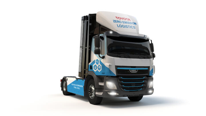 Toyota emphasizes hydrogen-powered fuel cell trucks.